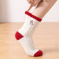 5-Pair Festive Holiday Cable Knit Crew Socks Set with Fuzzy Red Accents and Embroidery