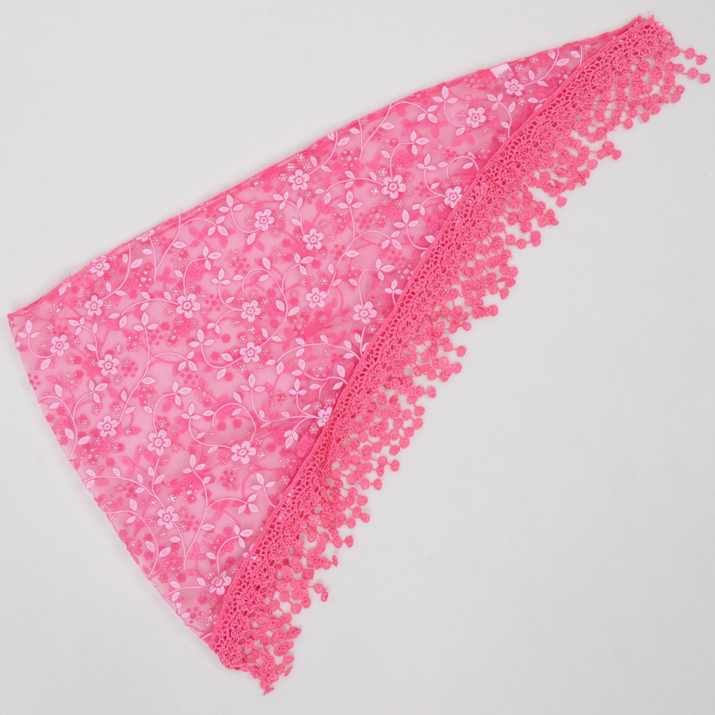 Lightweight Lace Floral Head Scarf Fringe Triangular Shawl
