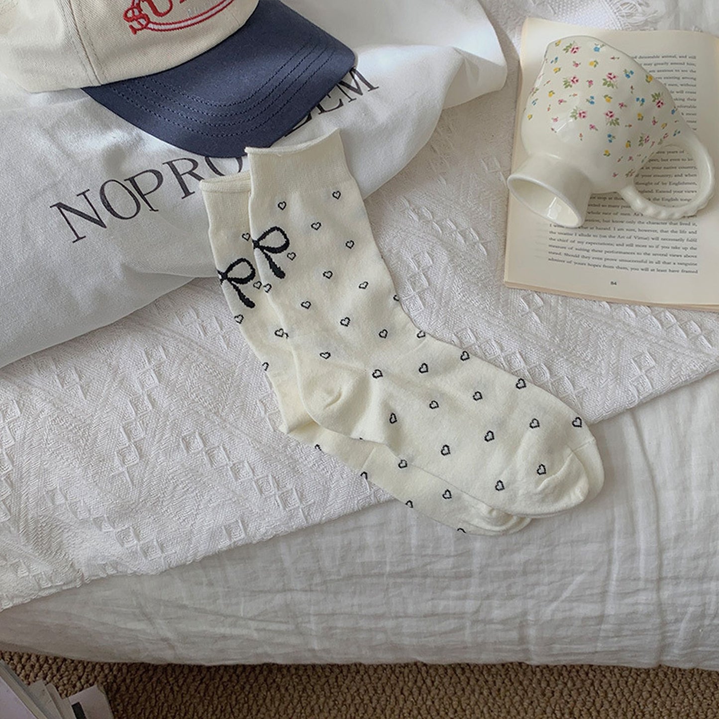 Cotton Bow - Heart Pattern Ankle Socks 6pk