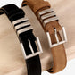Suede Leather Belt with Silver Tone Bar Accents and Square Buckle 39.4in