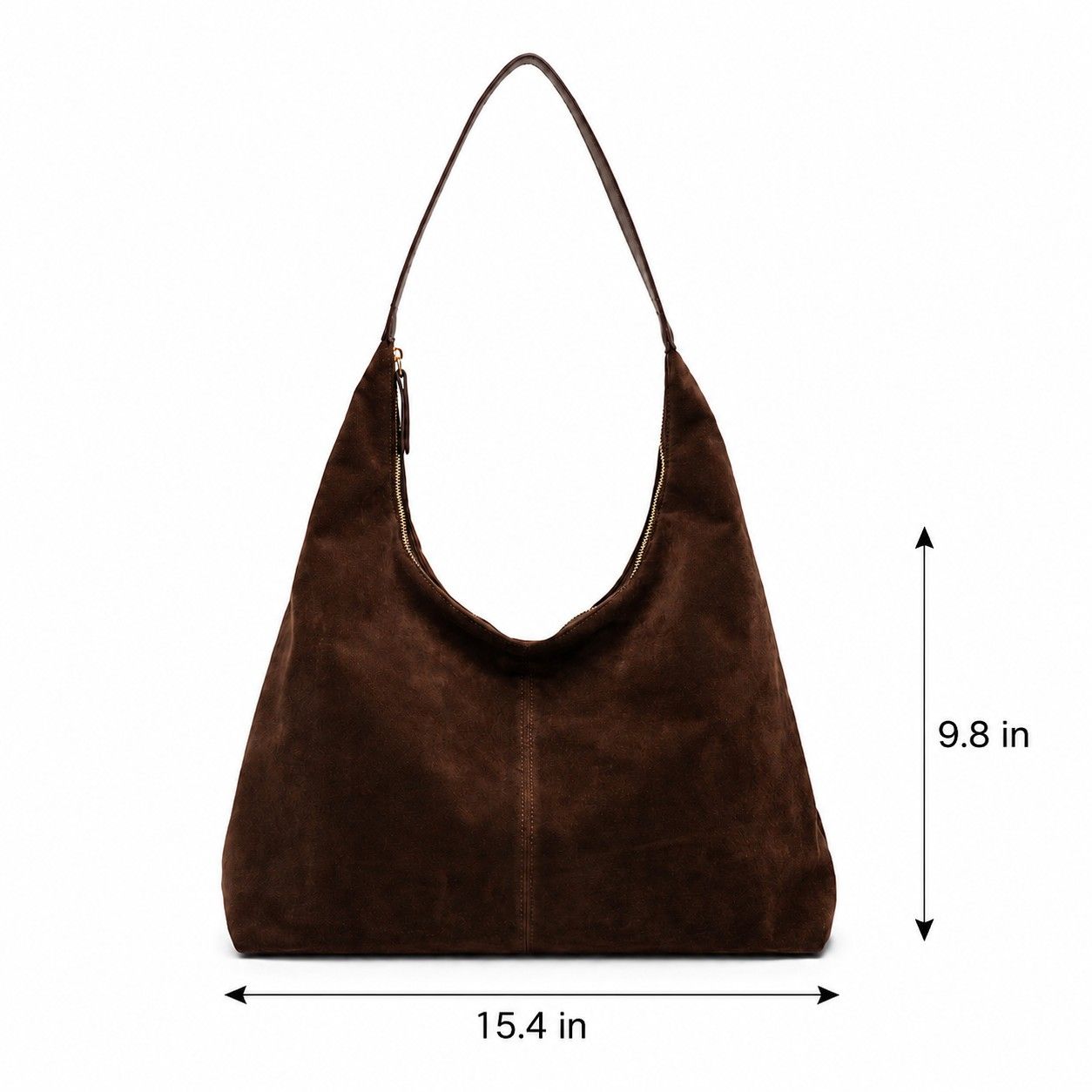 Slouchy Faux Suede Hobo Shoulder Bag with Zip Closure and Wide Strap