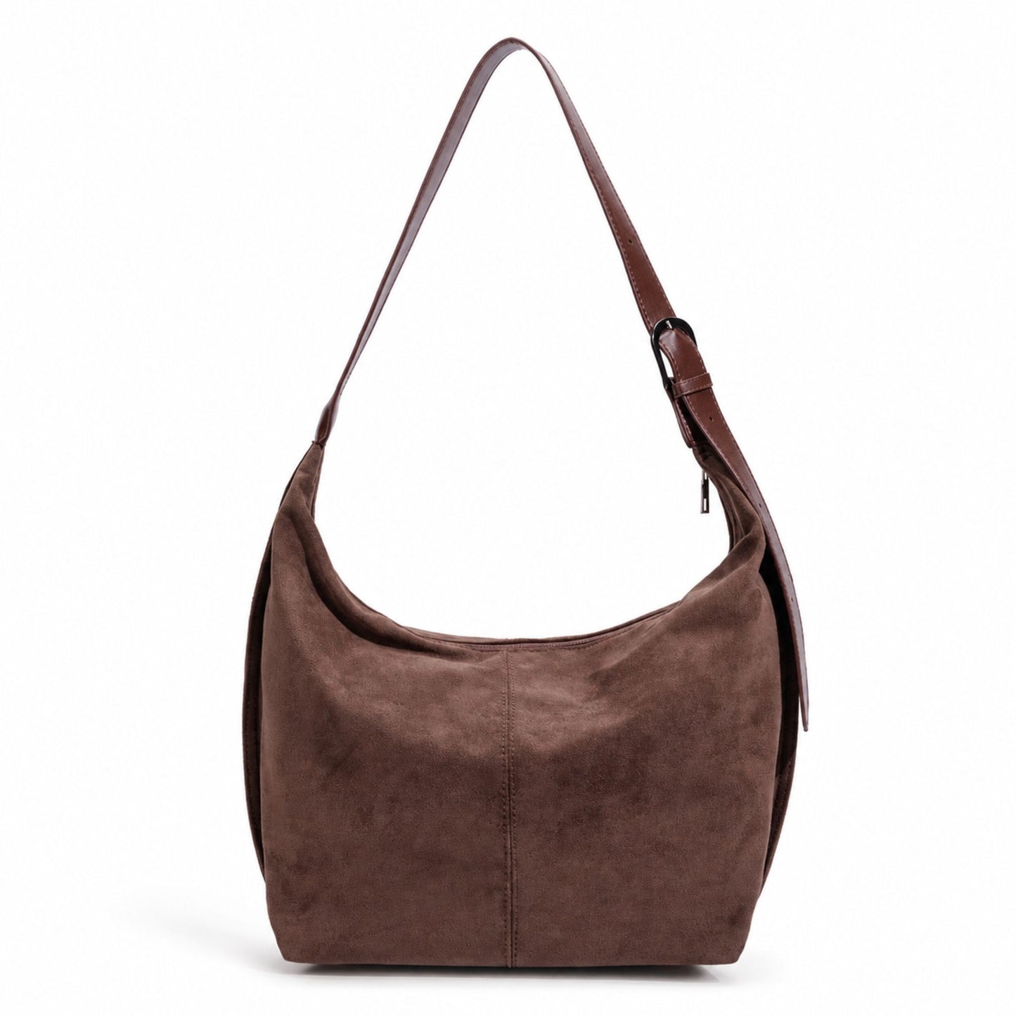 Slouchy Faux Suede Hobo Shoulder Bag with Zipper Closure and Adjustable Strap