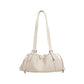 Woven Leather Shoulder Satchel with Ruched Top Detail Long Straps and Slouchy Shape