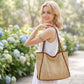 Woven Straw Tote Bag with Shoulder Straps Lightweight Crochet Knit Tote with Pouch