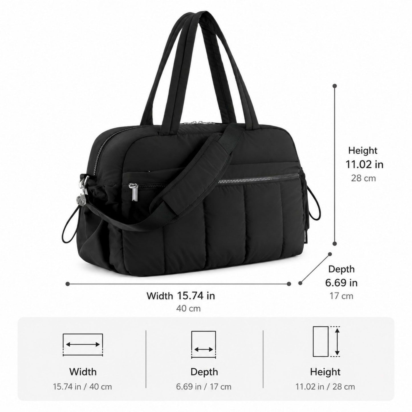 Nylon Travel Tote Gym Bag with Pockets and Shoulder Handles
