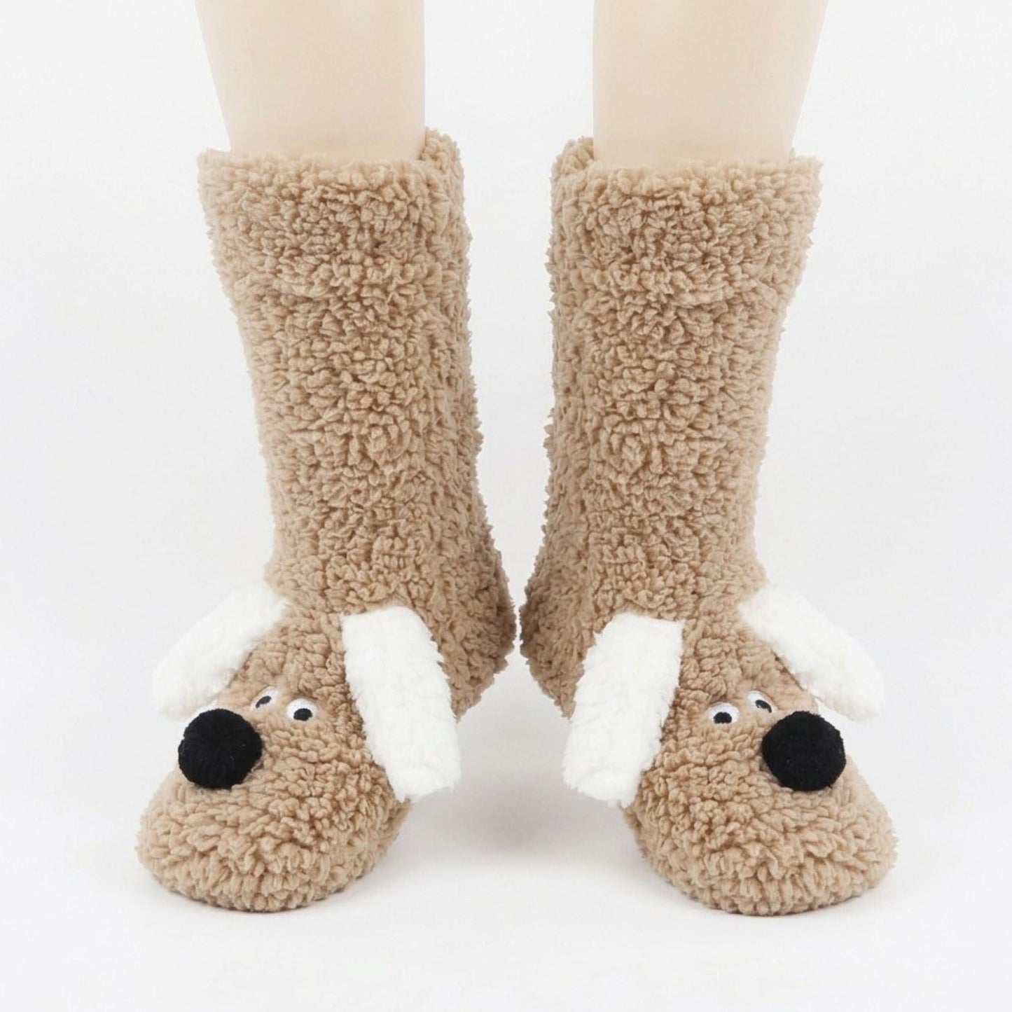 Fuzzy Dog Slipper Socks with 3D Ears US 5-10.5