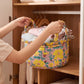 Floral Quilted Fabric Storage Basket with Carry Handles