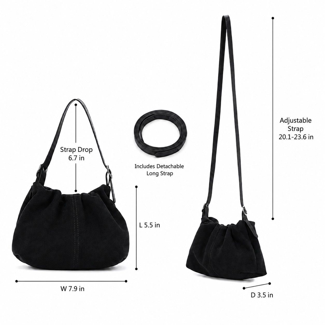 Faux Suede Hobo Shoulder Bag with Adjustable Strap Magnetic Closure and Interior Pocket