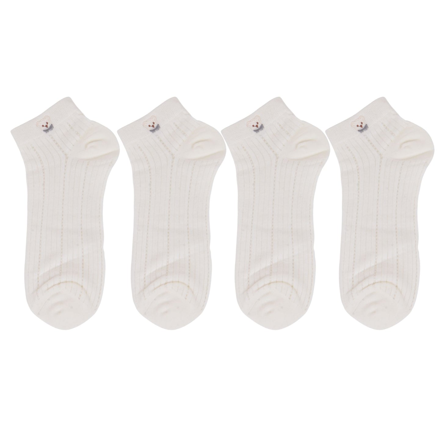 4 Pairs Women's Ankle Mesh Socks with Bear Embroidery Lightweight Breathable Knit and Elastic Cuffs