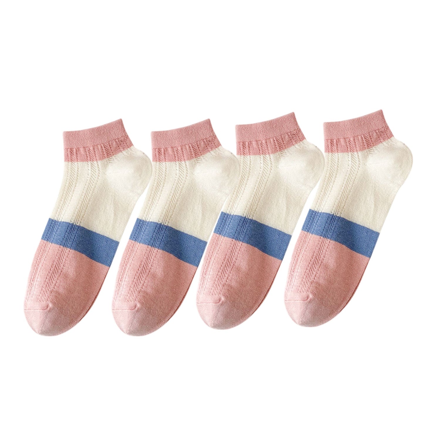 4 Pairs Low-Cut Mesh Knit Cotton Socks Cute Pattern Breathable Stretch for Everyday Casual Wear