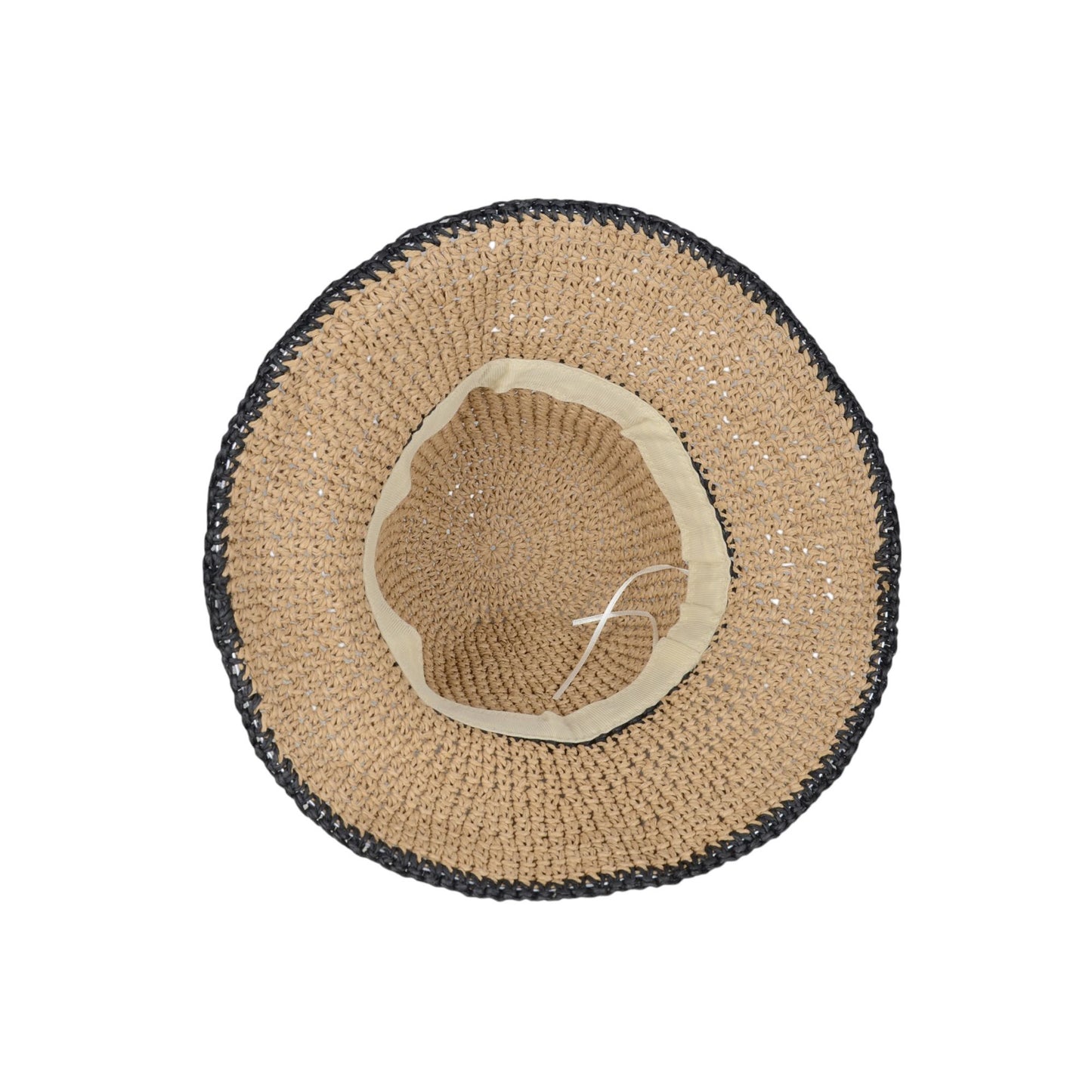 Packable Crochet Straw Bucket Hat with Two-Tone Design Lightweight Summer Sun Hat for Beach Travel Hiking Outdoor Use