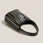 Studded Bucket Shoulder Bag with Glossy Finish Wide Strap Structured Silhouette Fashion Handbag 9.5x8.5x5 in