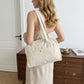 Women's Quilted Shoulder Tote Bag with Front Pocket and Zipper Closure