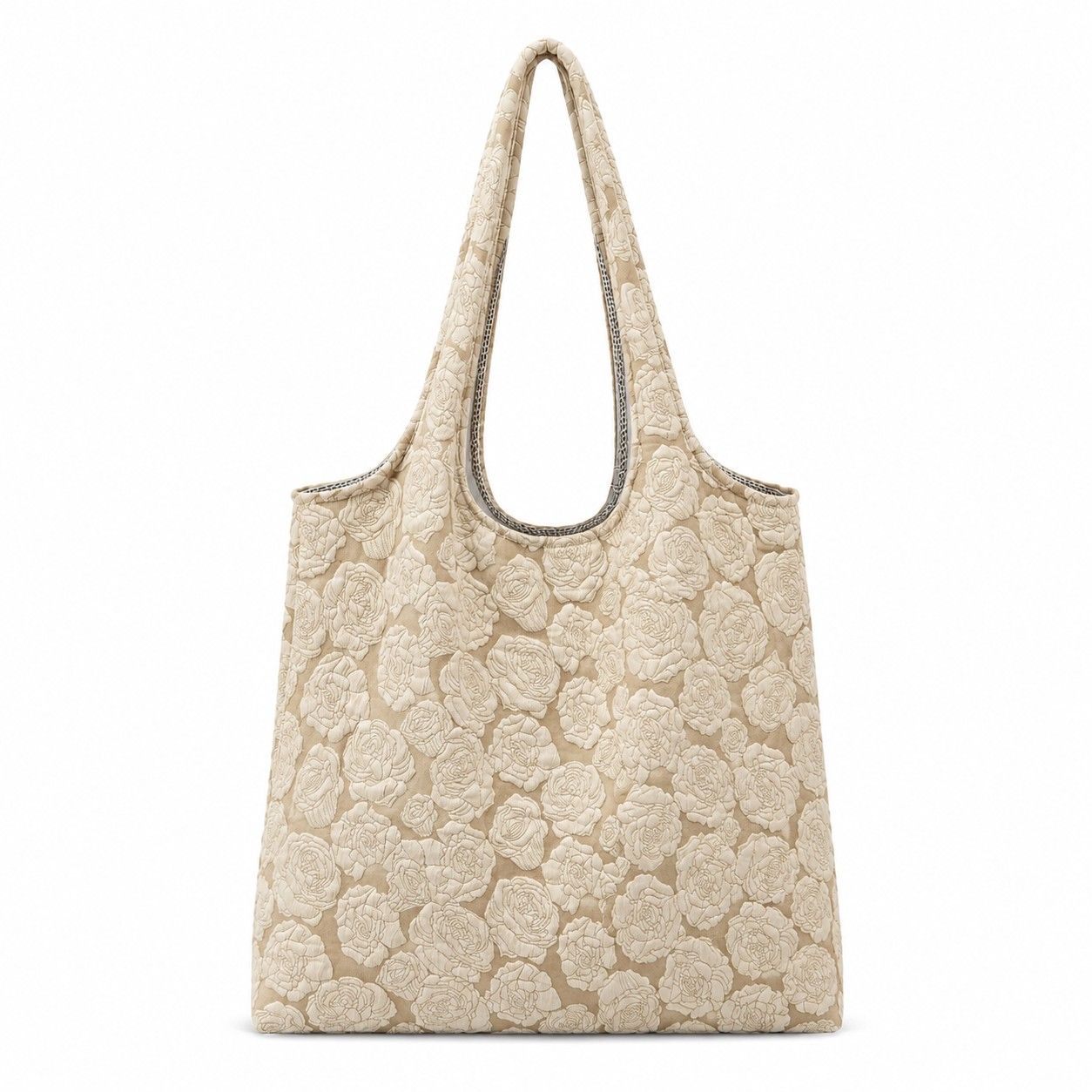 Floral Embossed Shoulder Tote Bag Soft Textured Lightweight Fabric Carryall Handbag