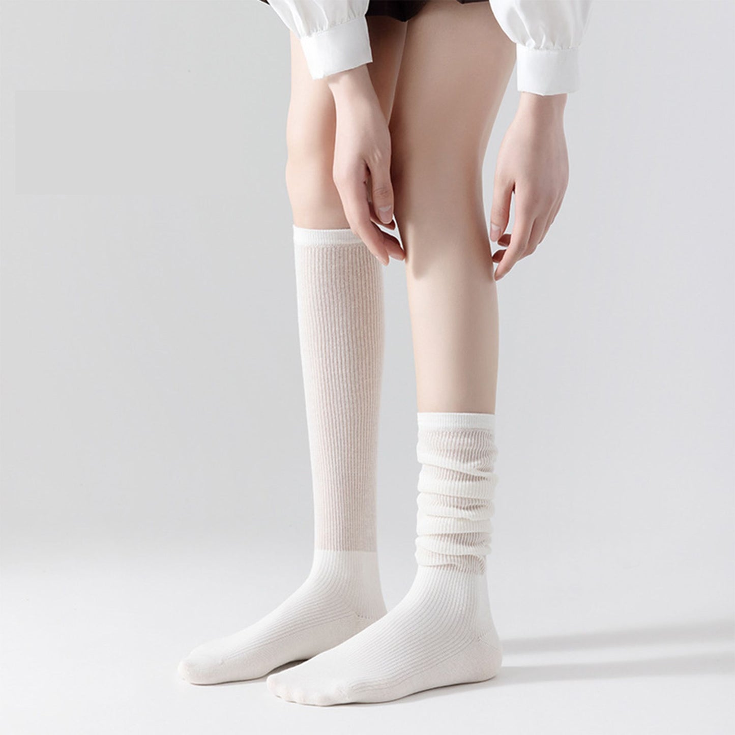 2-Pack Cotton Mesh Knee High Socks Dual-Layer Design Lightweight Breathable Fit
