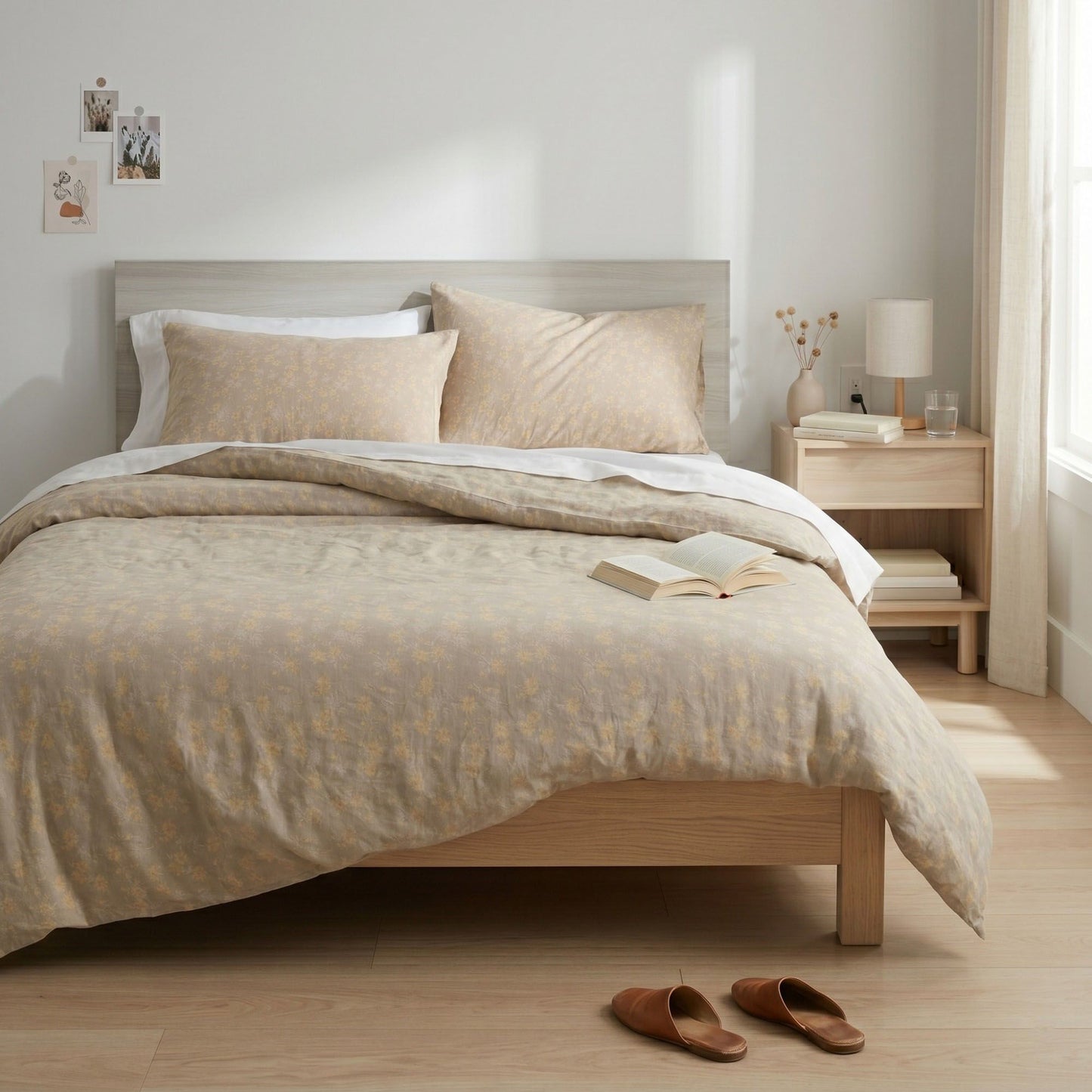 3-Piece Cotton Bedding Set with Duvet Cover and Pillowcases Soft Washed Fabric Small Floral Print Design