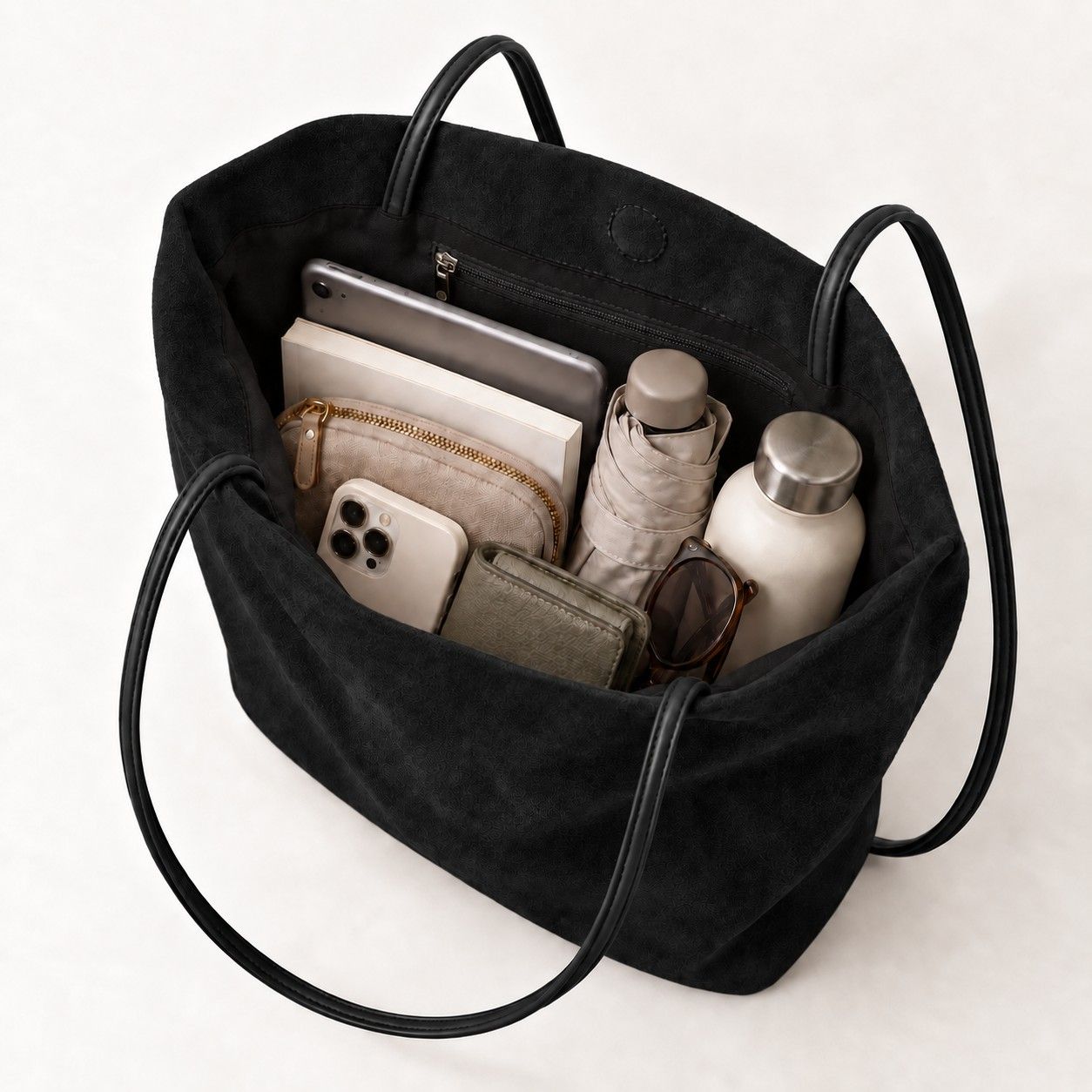 Faux Suede Tote Bag with Double Shoulder Handles Magnetic Closure and Interior Pockets
