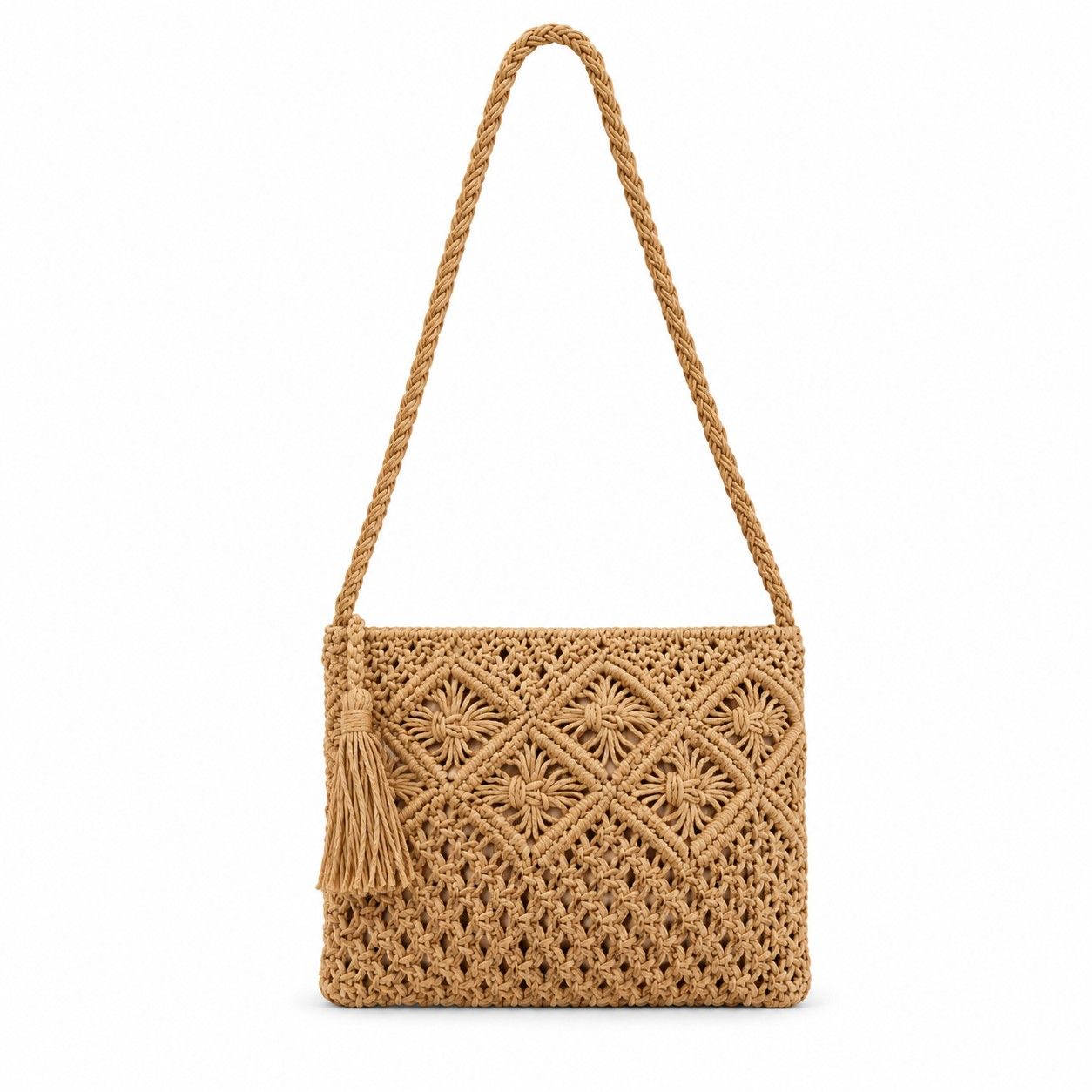 Macrame Crossbody Bag with Zip Closure and Interior Slip Pocket