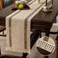 Textured Woven Table Runner with Fringe Trim and Neutral Stripe Pattern 47x11.8 in