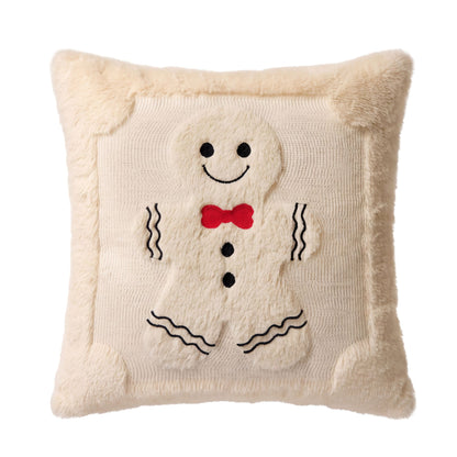 Christmas Gingerbread Throw Pillow Cover Plush Decorative Cushion Cover for Sofa Bed