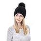 Soft Knit Winter Beanie Hat with Satin-Lined Interior Ribbed Texture and Fluffy Pom Detail