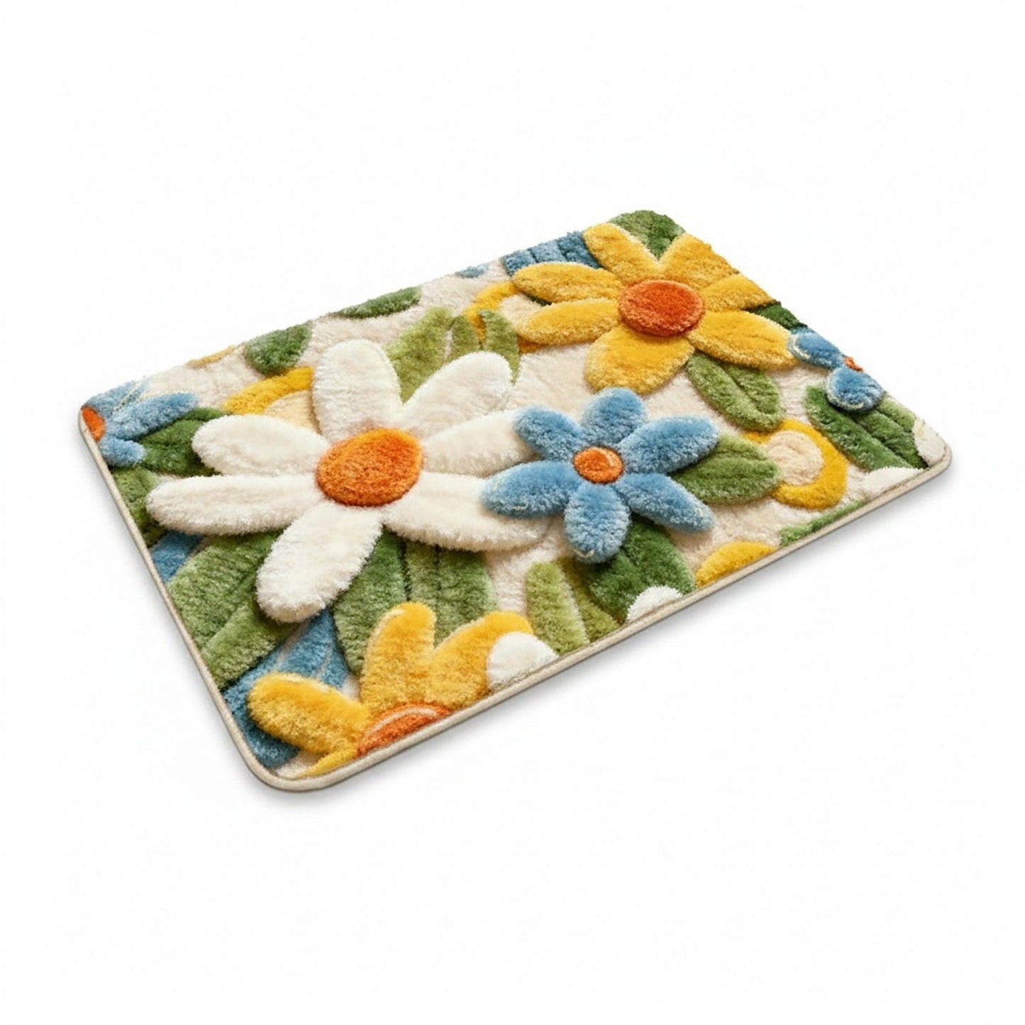 Tufted Floor Mat with Cute Animal and Sunflower Design Non Slip Backing Soft Plush Decorative Rug