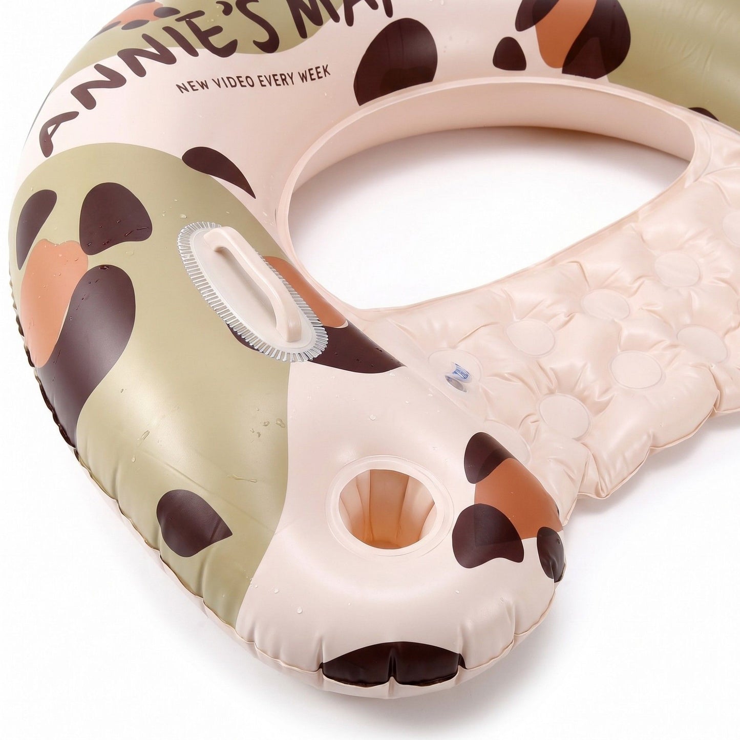 Cow Print Inflatable Pool Float Lounge Chair with Headrest Cup Holder and Handles Durable PVC Float 39.4x43.3in