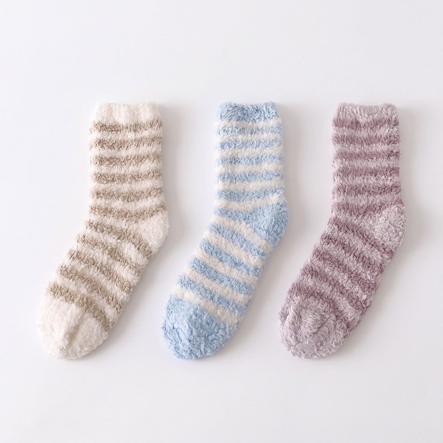 3-Pair Plush Fuzzy Crew Socks Set, Ultra-Soft Cozy Cabin Slipper Socks for Winter Lounging