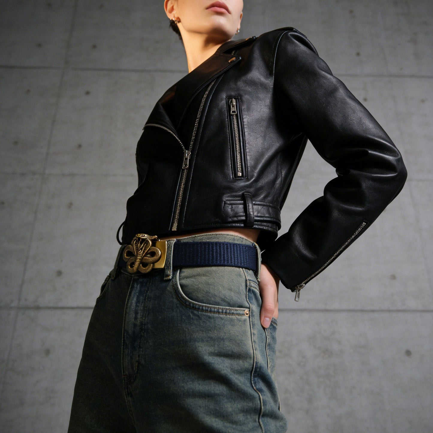 Nylon Belt with Gold Cobra Buckle - Bold Statement Buckle Belt for Edgy Casual & Stylish Outfits