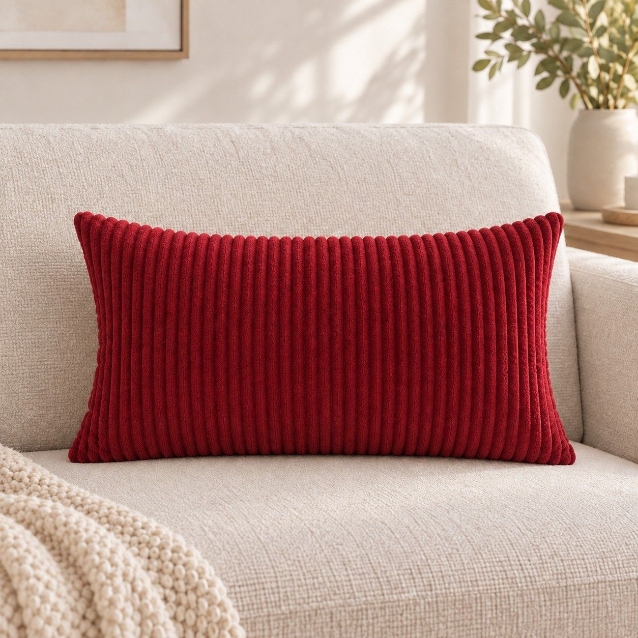2 Pack Soft Corduroy Throw Pillow Covers 18 x 18 Inch and 12 x 20 Inch