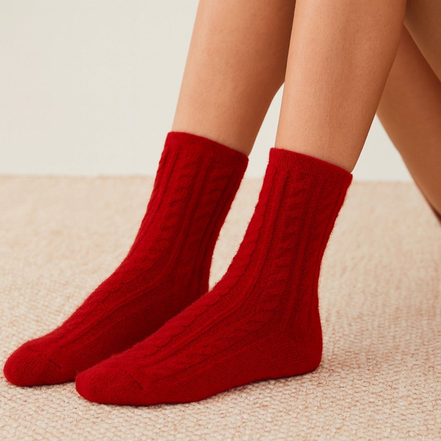 3-Pair Plush Cable Knit Socks Set with Soft Cozy Texture, Stretchy Knit Fit, and Warm Ribbed Detailing