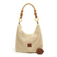 Crochet Hobo Shoulder Bag Wooden Bead Handle Open Weave Knit Handbag Slouchy Summer Carryall Lightweight Tote
