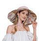 Wide Brim Sun Hat with Ponytail Hole Neck Tie Closure and Patterned Lining for UV Protection and Outdoor Style