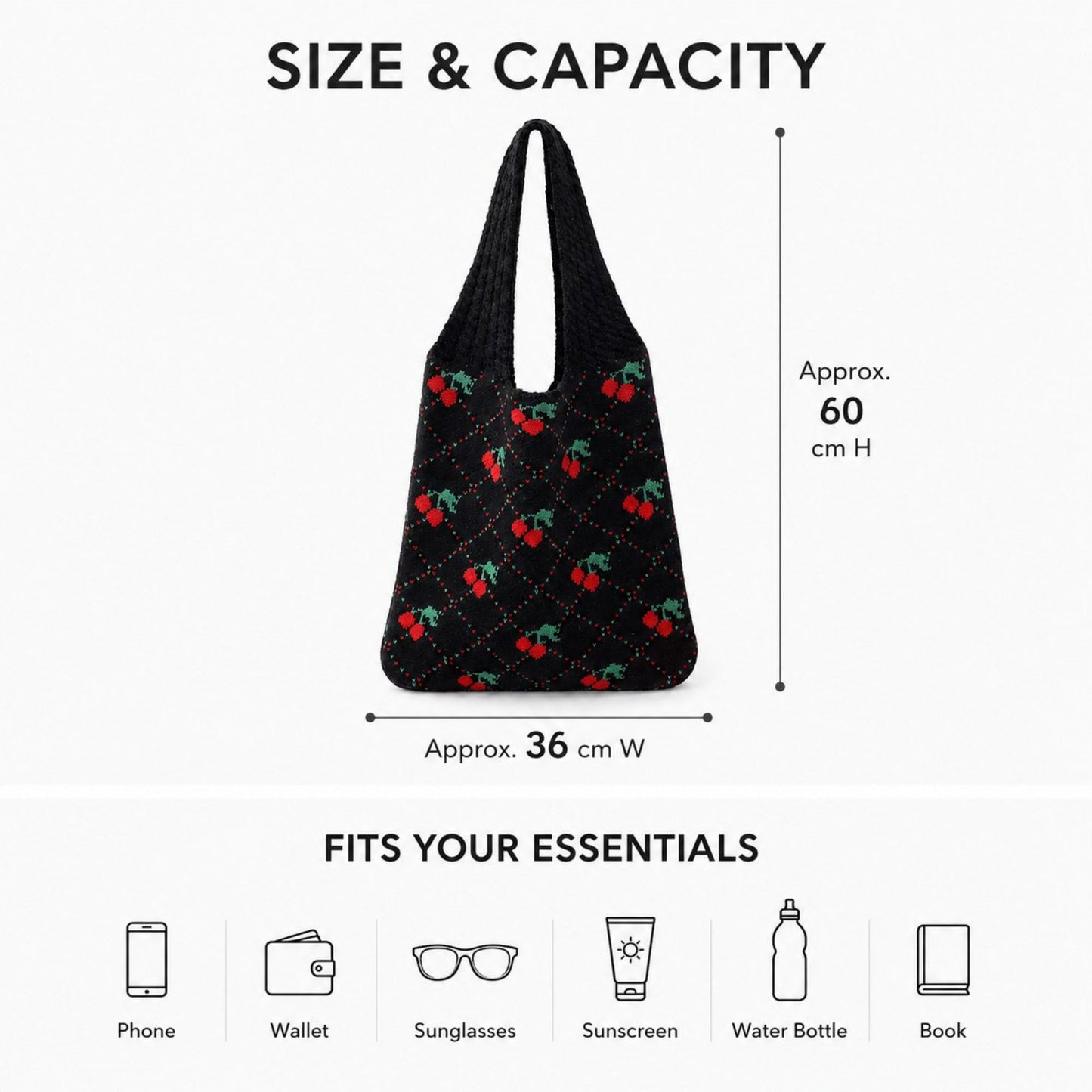 Cherry Knit Tote Bag Crochet Shoulder Purse Large Summer Beach Carryall