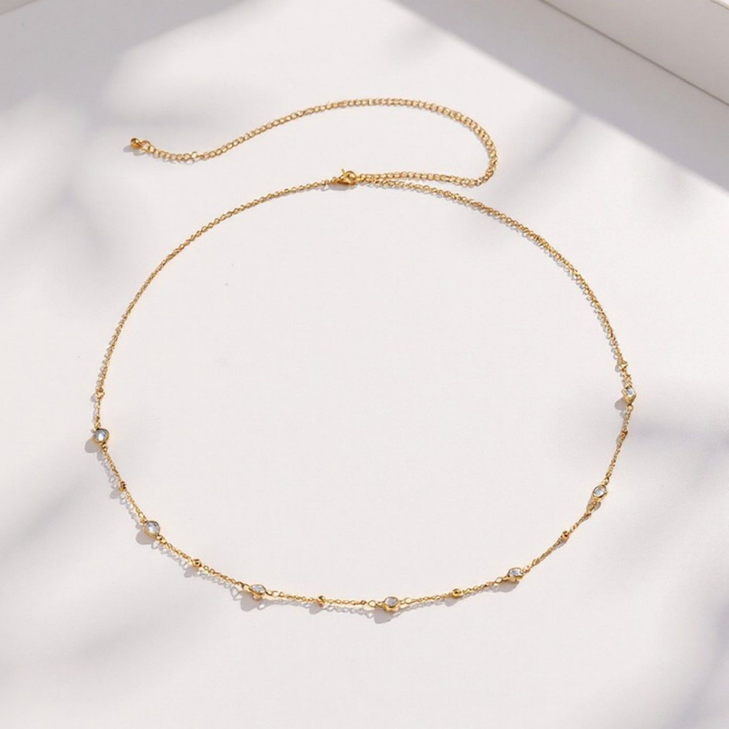 Delicate Rhinestone Waist Chain with Minimalist Thin Link Design and Adjustable Closure 45.5in