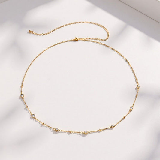 Delicate Rhinestone Waist Chain with Minimalist Thin Link Design and Adjustable Closure 45.5in