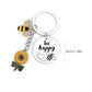 2 Pack Bee Happy Sunflower Keychain with Bee Charm Round Tag and Key Ring Bag Accessory
