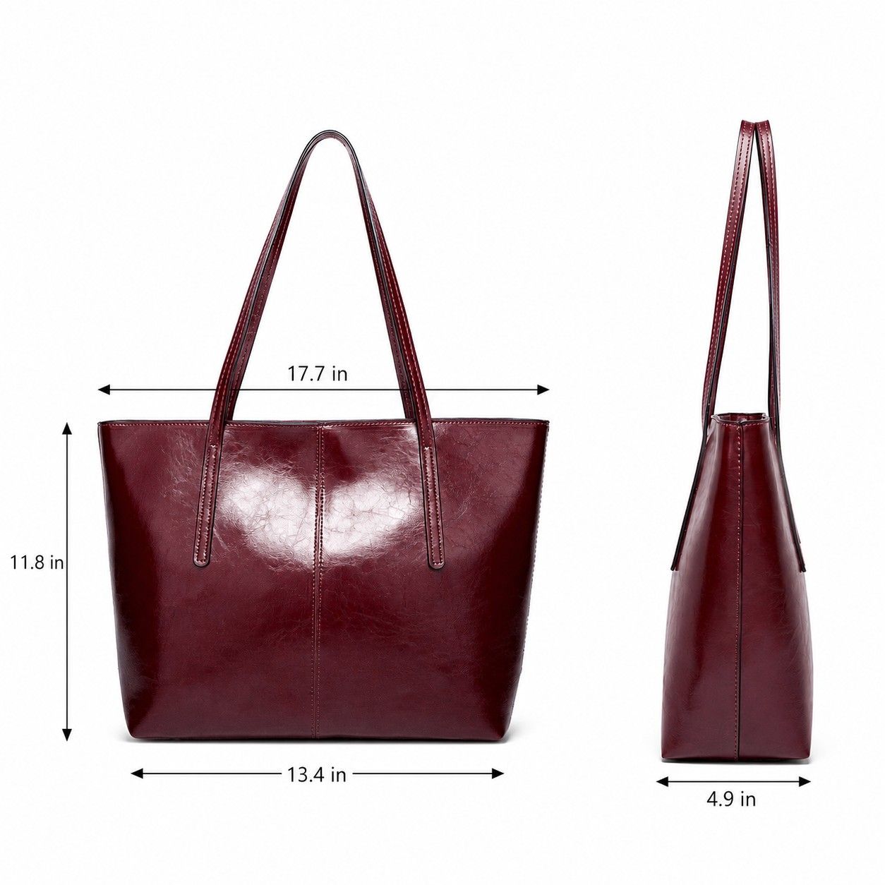 Large Faux Leather Tote Bag with Zip Closure and Interior Pockets