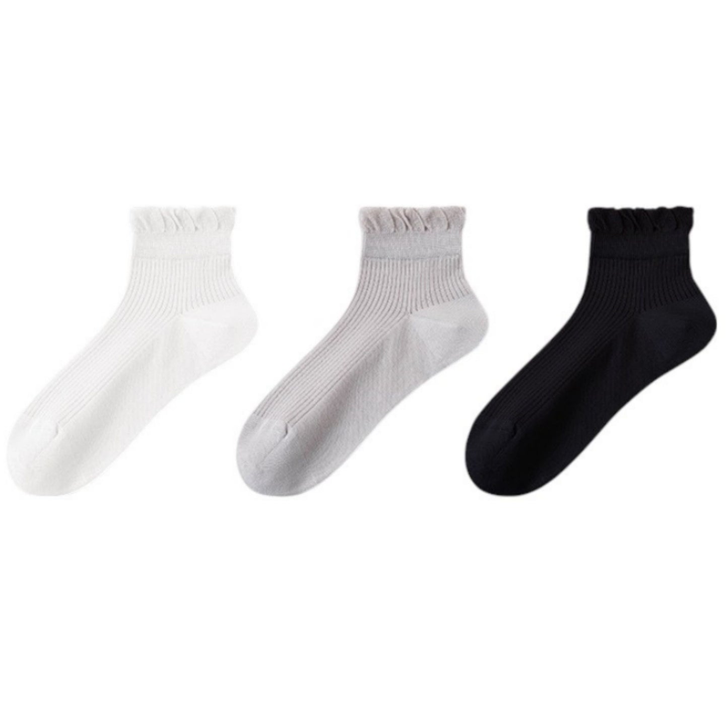 Ribbed Ankle Socks with Soft Ruffle Cuff Stretch Knit Fabric for Everyday Comfort 3-Pack