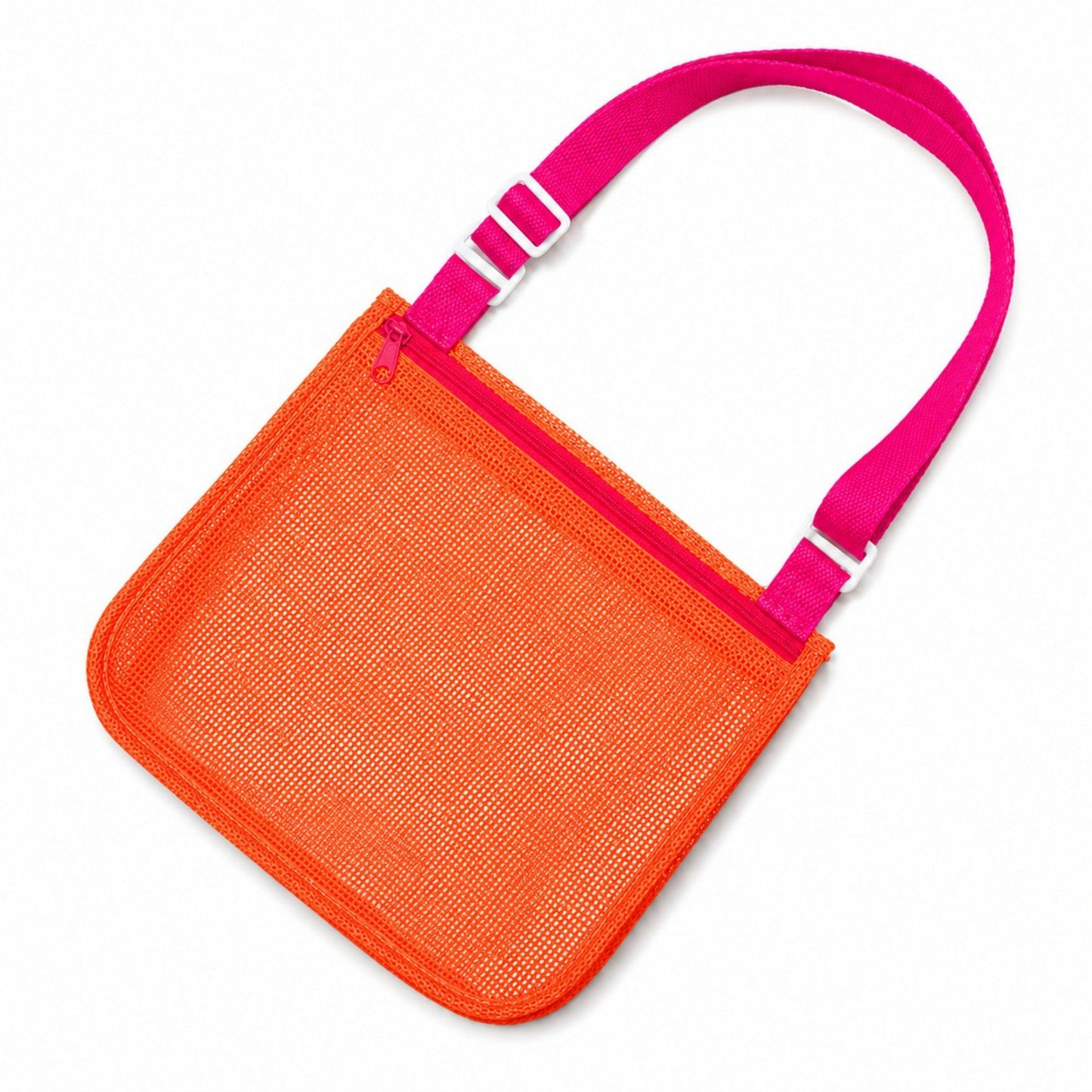 Mesh Beach Shoulder Bag with Adjustable Strap Zip Top Lightweight See Through Tote for Pool Travel
