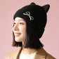 Cat Ear Knit Beanie - Fluffy Faux Fur Hat with Bow Embroidery
