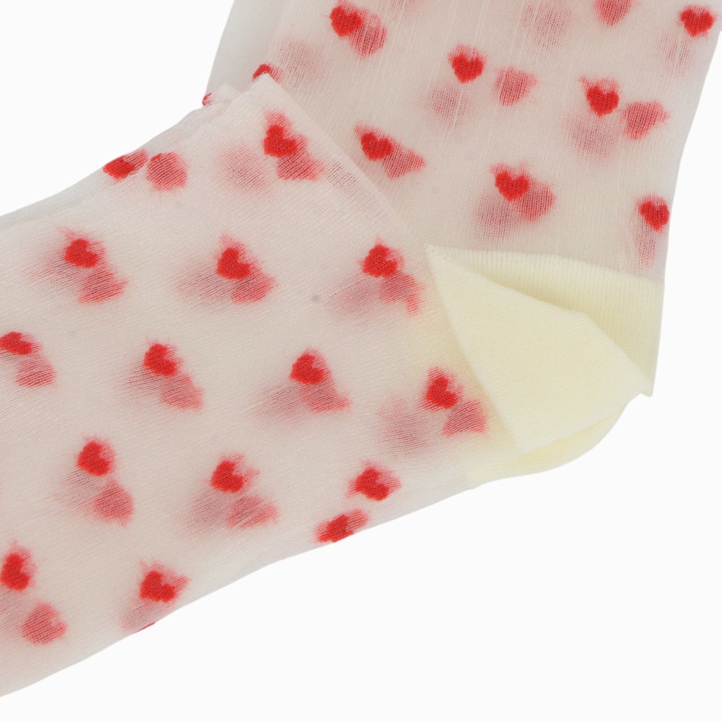 Sheer Crew Socks with Flocked Heart Pattern and Reinforced Toe and Heel 2-Pack