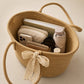 Woven Straw Style Tote Bag Large Capacity Shoulder Bag with Lace Bow Detail