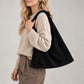 Large Suede Look Hobo Shoulder Bag with Knotted Strap and Magnetic Closure