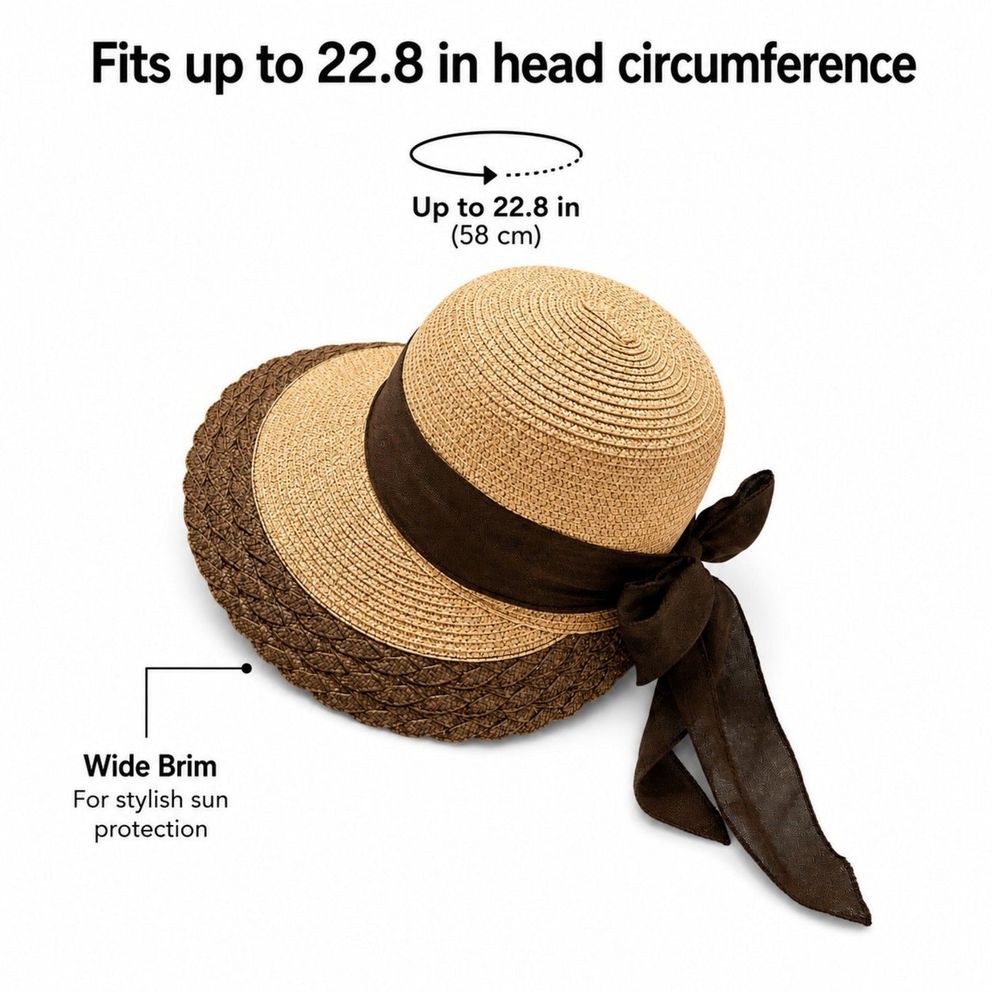 Summer Sun Hat for Women - Wide Brim Straw Hat with Elegant Bow Detail
