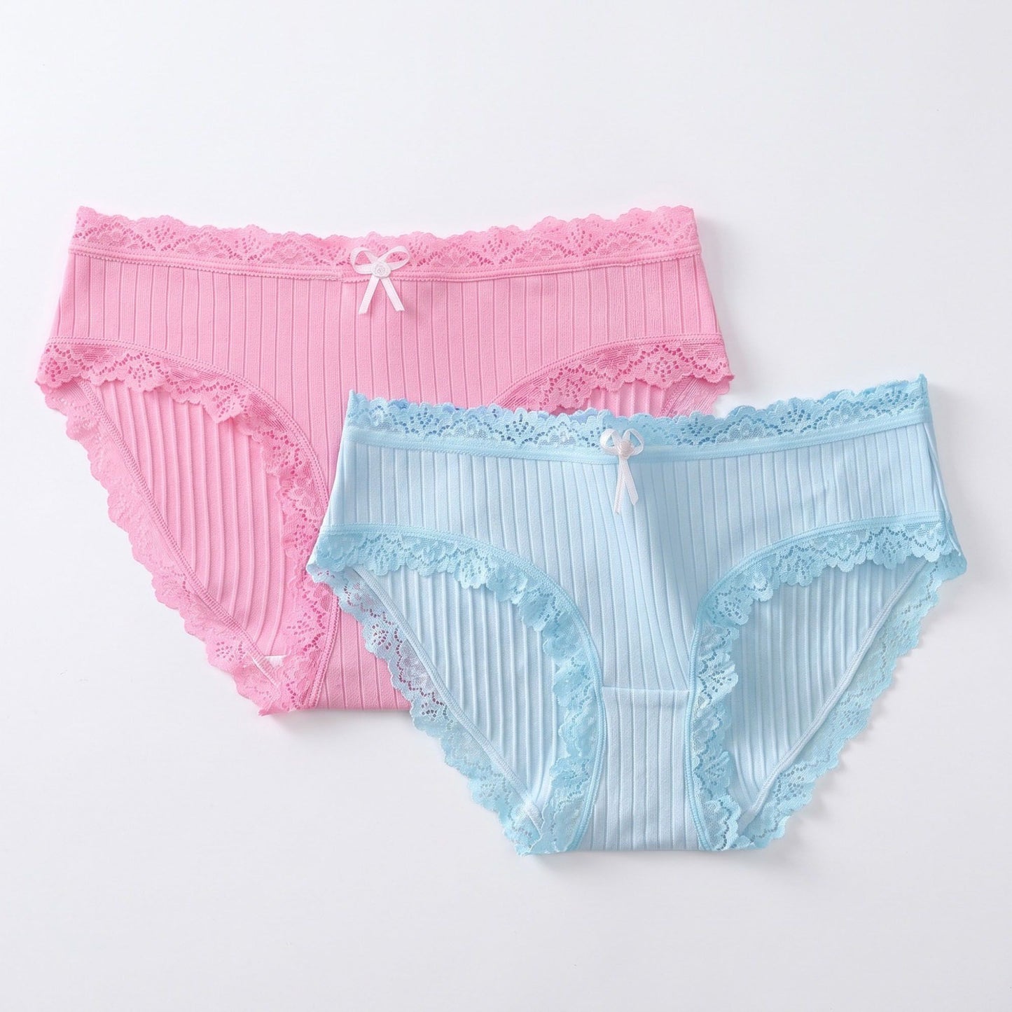 2 Pack Ribbed Lace Trim Bikini Underwear