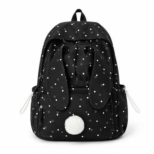 Bunny Ear Backpack with Pom Pom and Multiple Pockets