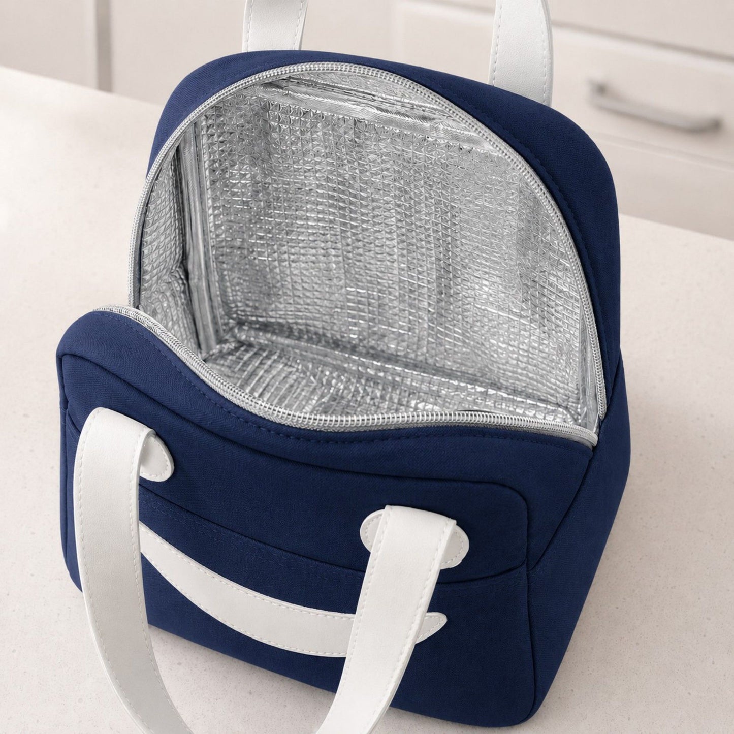 Insulated Lunch Bag with Zip Closure Top Handles and Wipeable Interior for Work School Travel