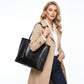 Large Faux Leather Shoulder Tote Bag with Tassel and Magnetic Snap Closure