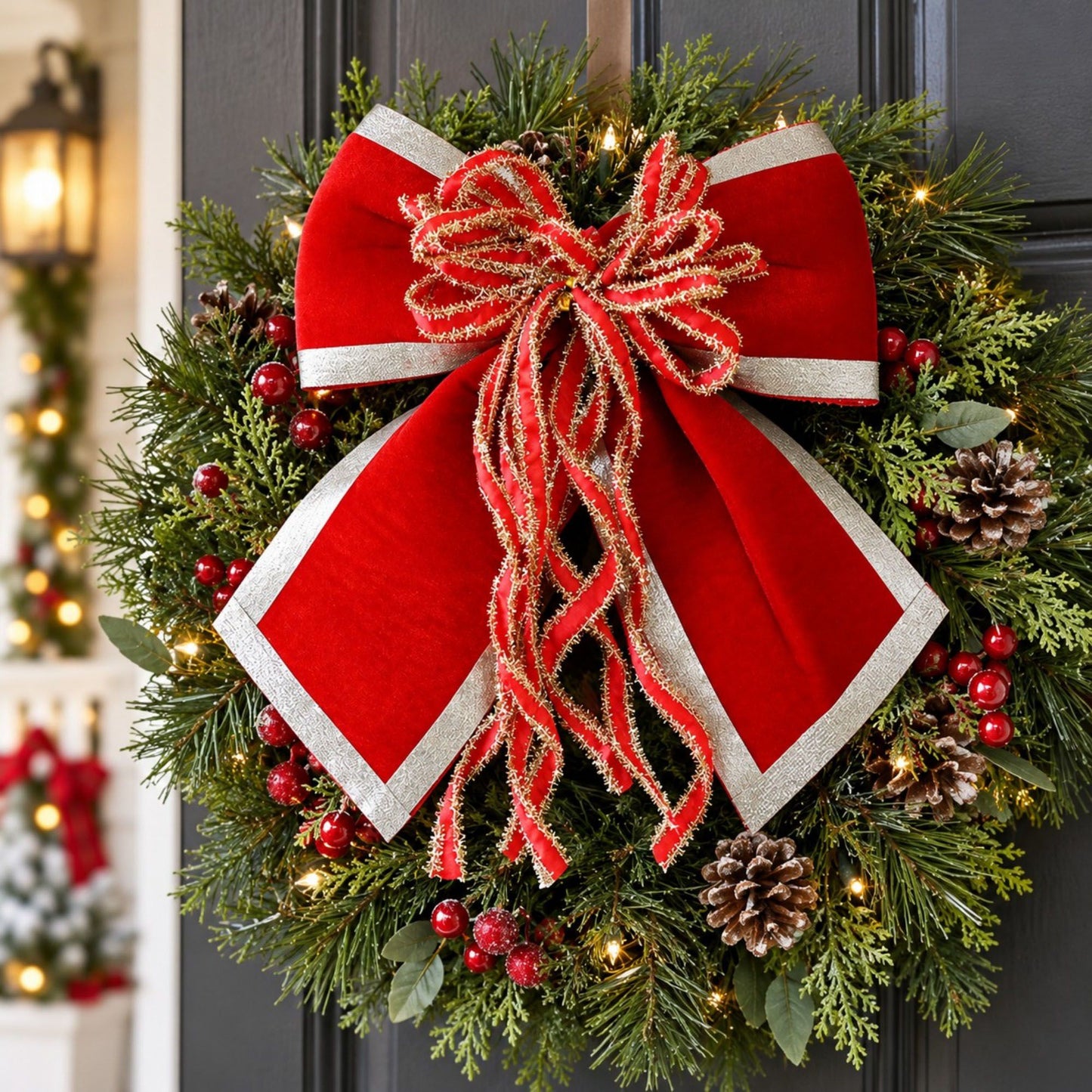 3ct Fabric Christmas Bow Decorations with Gold Trim Burgundy